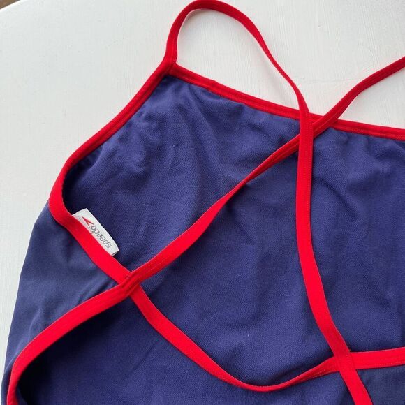 Vintage Y2K Speedo Lifeguard Swimsuit 8/34 Strappy One-Piece 90s Red Navy - Picture 8 of 13